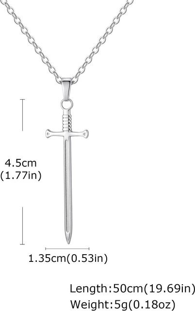 prjewel Halskette, Langschwert-Kreuz-Anhänger, Edelstahl, Silber, Herren - Bild 1