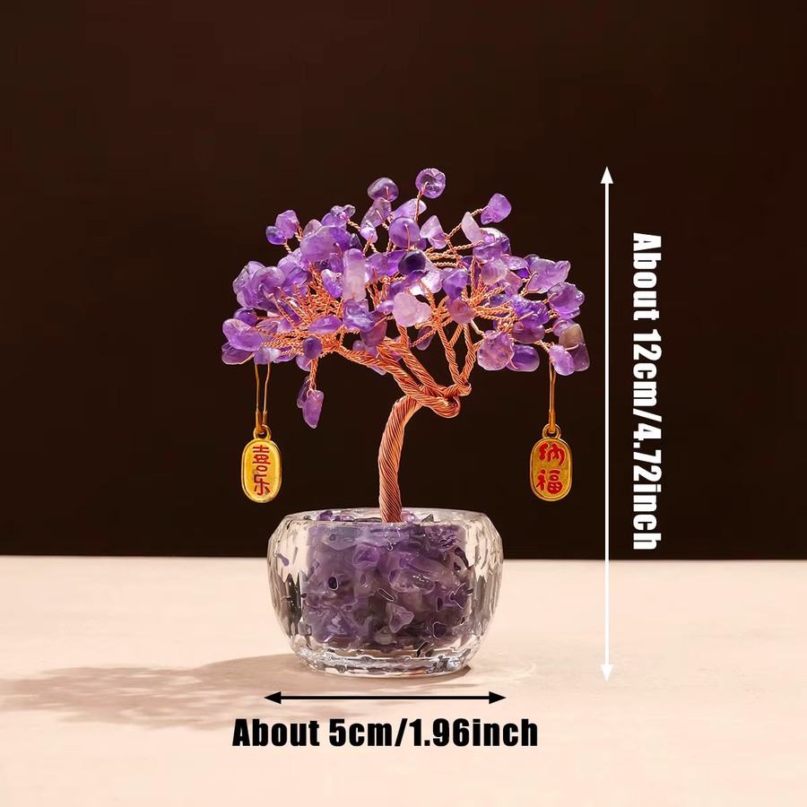 Runyangshi Kristallbaum aus Citrin, Rosenquarz und Amethyst in den Farben Gelb, Rosa und Violett als dekoratives Tischornament - Bild 2