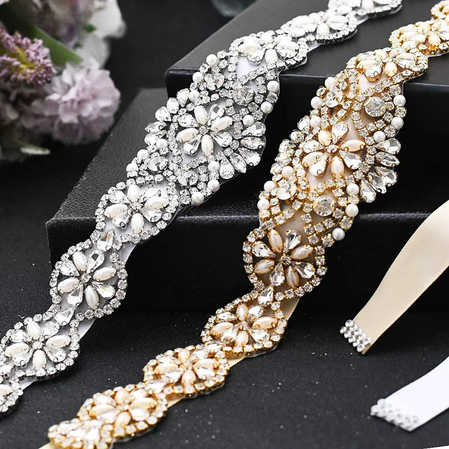 TOPQUEEN Brautgürtel, Silber Gold, Strass, Perlen, Damen - Bild 1