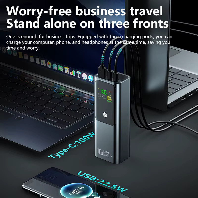 PD 100W Power Bank 100000mAh Externe Batterie mit Schnellladefunktion in Blau für Laptop und Smartphone - Bild 3