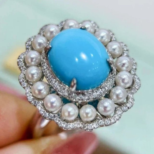 YoYo Ring, synthetische Türkise, Imitationsperlen, Damen - Bild 1