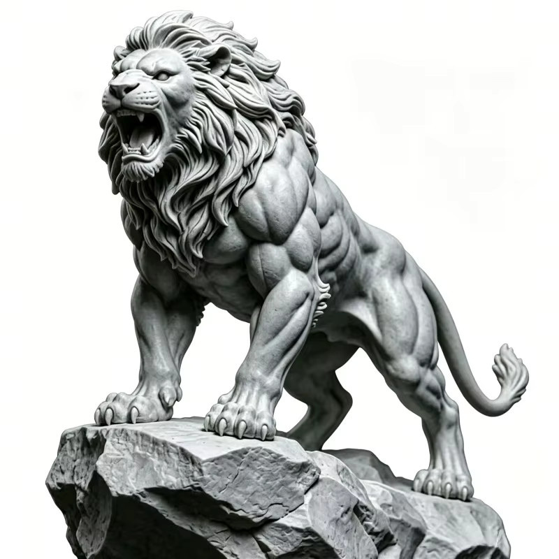 KASTIZA 3D-Gedruckte Brüllende Löwen-Statue als DIY Färbefigur für Feng Shui Dekoration in Schwarz und Grau - Bild 4