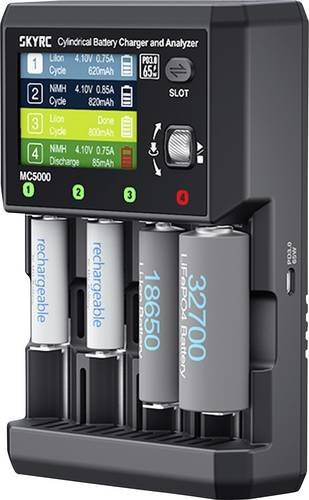 SkyRC MC5000 Ladegerät in Schwarz für LiIon, Li-ion HV, LiFe, NiMH, NiCd, eneloop, NiZn, RAM, LTO, Na-ion sowie Mignon (AA), Micro (AAA) und Mini (AAAA) Akkus mit Bluetooth und USB-C Anschluss - Bild 1