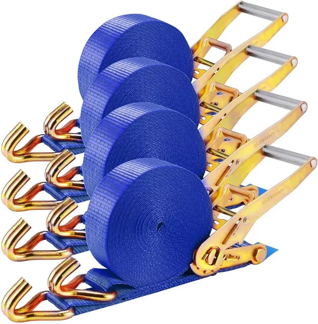 4er-Set Ratschengurte mit Doppel-J-Haken in Blau, 9 m x 50 mm, 11.000 lbs Bruchfestigkeit - Bild 1