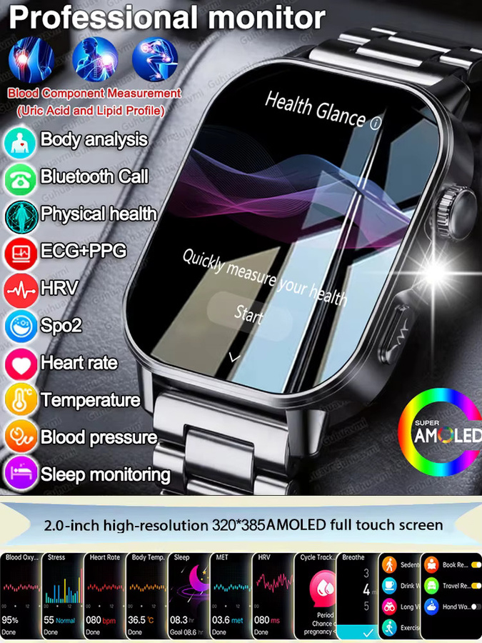 GUHUAVMI Smartwatch für Herren mit EKG, PPG, Blutdruckmessung und Bluetooth-Anruffunktion in Schwarz - Bild 5