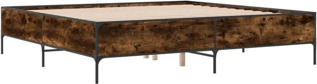 vidaXL Bettgestell im Industrial Design aus Holz und Metall in Räuchereiche Braun B/T/H: 200 x 200 x 203 cm - Bild 1