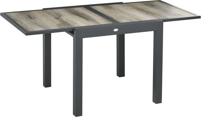Outsunny Gartentisch aus Aluminium und Kunststoff mit ausziehbarer Tischplatte, Beige/Grau, B/T/H: 160 x 80 x 75 cm - Bild 1