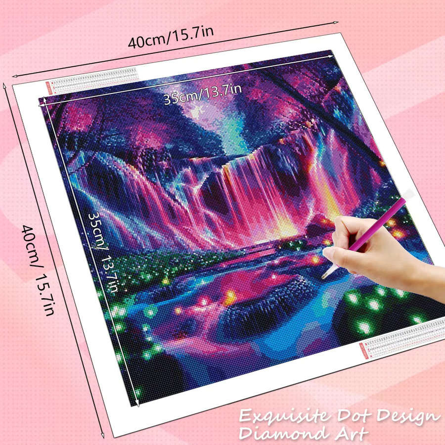 HUACAN Diamant-Gemälde Wasserfall Landschaft als rundes Diamant-Mosaik in Multicolor zur Wanddekoration - Bild 2