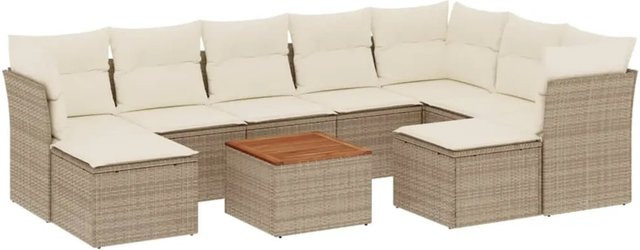vidaXL 10-tlg. Garten-Sofagarnitur aus Poly-Rattan und Akazienholz in Beige mit UV-beständigen Kissen - Bild 1