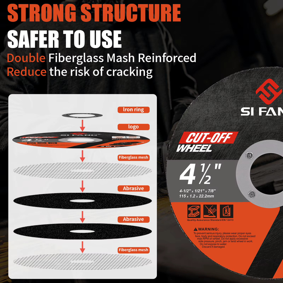 SI FANG Trennscheibe für Metall, Edelstahl, Aluminium und Holz, Farbe: Schwarz, Durchmesser: 115 mm, Dicke: 1,2 mm, Bohrung: 22,2 mm - Bild 3