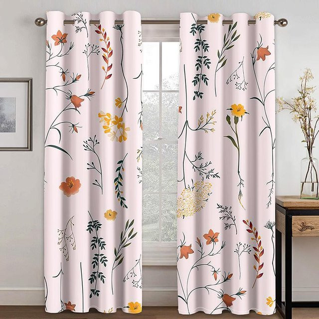 2er-Set Vorhänge mit 3D-Blumenmuster in Grün und Gelb, halbtransparentes Fensterdekor für Wohnzimmer, Schlafzimmer und Küche, B: 50 cm, H: 130 cm - Bild 1