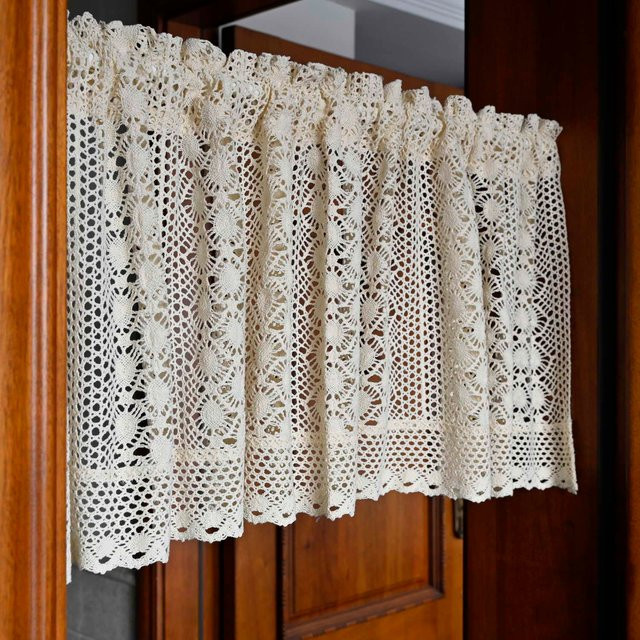 AiFish Boho Chic gehäkelter Spitzen-Mesh-Türvorhang aus Polyester, beige - Bild 1