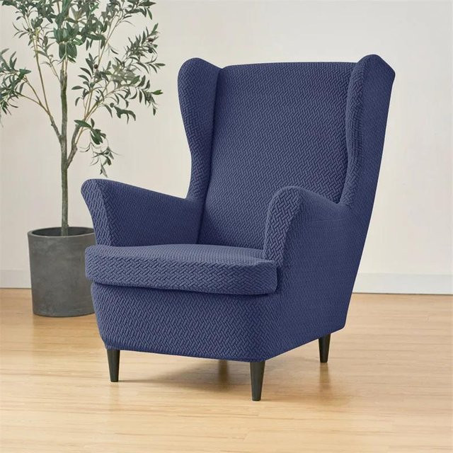 Elastischer Jacquard Ohrensessel Bezug mit Sitzkissenbezug in Blau - Bild 1