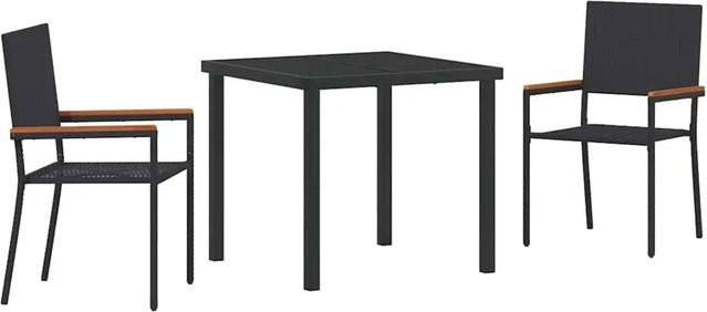 vidaXL Garten Essgruppe 3-teilig aus Poly-Rattan und Akazienholz in Schwarz mit Glastisch - Bild 1