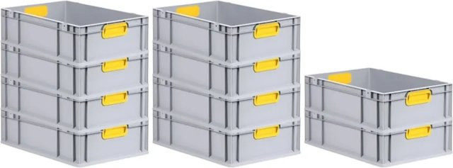 PROREGAL Spar Set 10x Eurobox Nextgen Color Eurobehälter mit Griffen, Gelb-grau, H x B x T: 17 x 40 x 60 cm, 34 Liter - Bild 1
