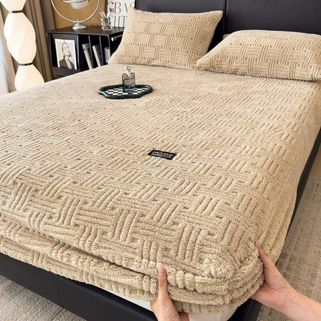 Wostar Korallenfleece Spannbettlaken aus Mikrofaser, Beige, B/T: 180 x 200 cm - Bild 1