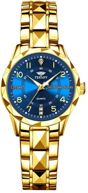Global Finds Armbanduhr, Quarz, Edelstahl, Blau, Gold, Damen - Bild 1