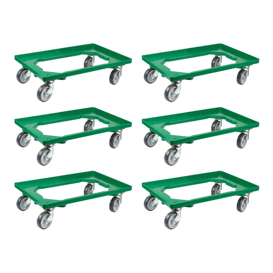 PROREGAL SparSet 6x Transportroller für Euroboxen 60 x 40 cm, Grün, mit Gummirädern, offenes Deck, 2 Lenkrollen und 2 Bockrollen, Traglast 300 kg - Bild 2