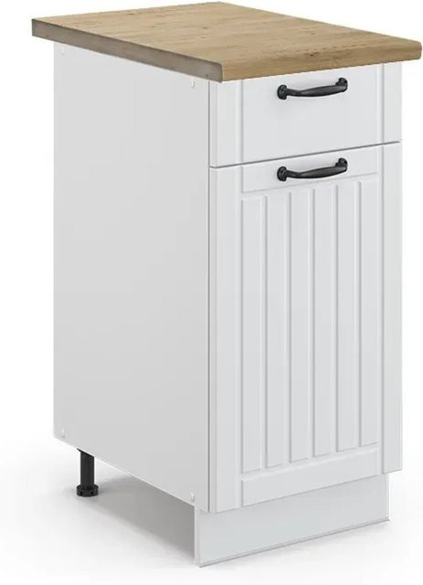 Vicco Küchenunterschrank Fame-Line in Weiß und Eiche im Landhausstil, B: 40 cm, H: 82 cm, T: 60 cm - Bild 1