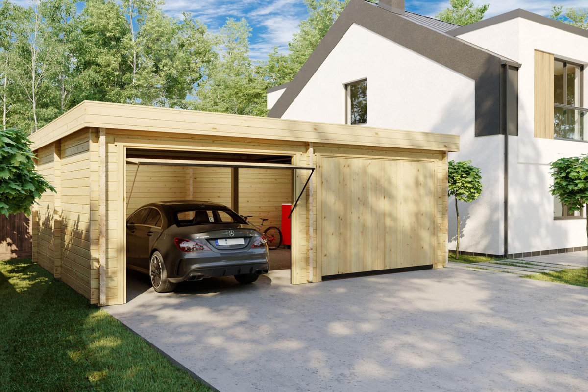 Doppelgarage Deluxe aus Holz mit Schwingtor B/B: 7 x 6 m - Bild 2