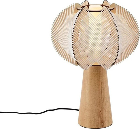 QAZQA Japandi Tischleuchte Gertie in Beige mit Holz-Elementen, Höhe: 45 cm