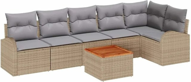 vidaXL Garten-Sofa-Set 7-teilig aus Polyrattan in Beige und Hellgrau mit L-Form und Tisch - Bild 1
