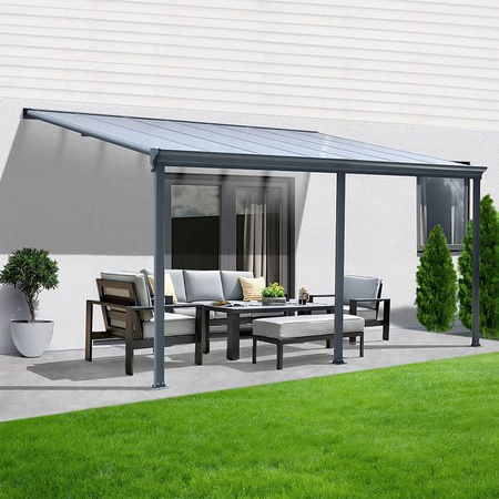 Aileenstore Terrassenüberdachung Aluminium Pultdach in Grau mit Sichtschienen und Hohlkammerplatten, 495 cm
