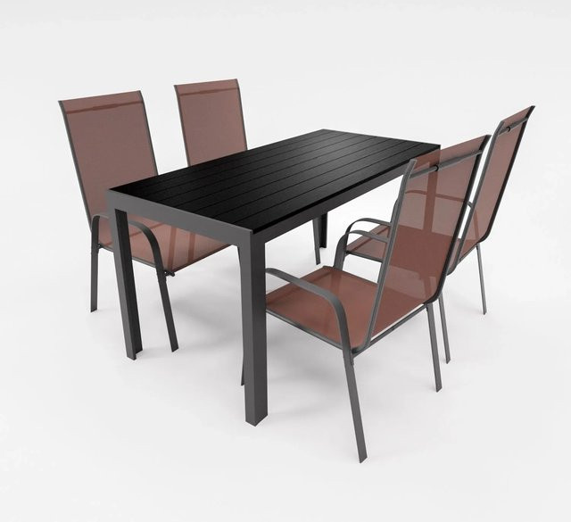 LEX 5-tlg. Gartenmöbel Set aus Aluminium mit Tisch und 4 Stapelsesseln in Schokobraun - Bild 1