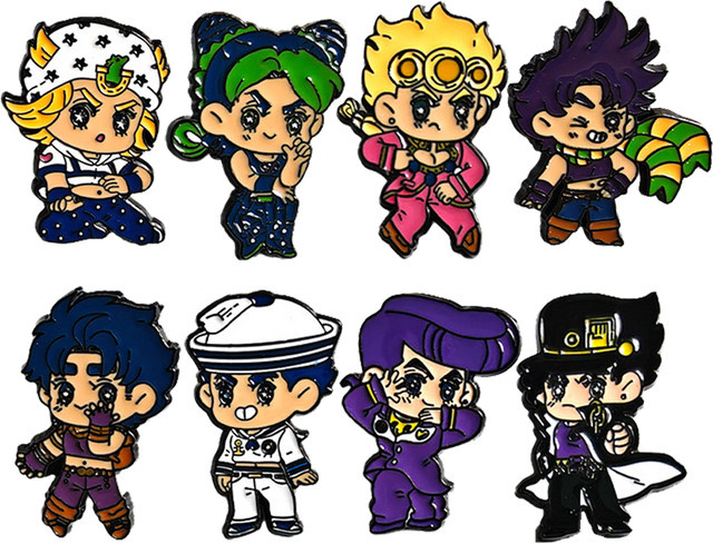 Bandai Anime JoJo Emaille-Pins, Chibi-Heldenfiguren, 8-teiliges Set - Bild 1