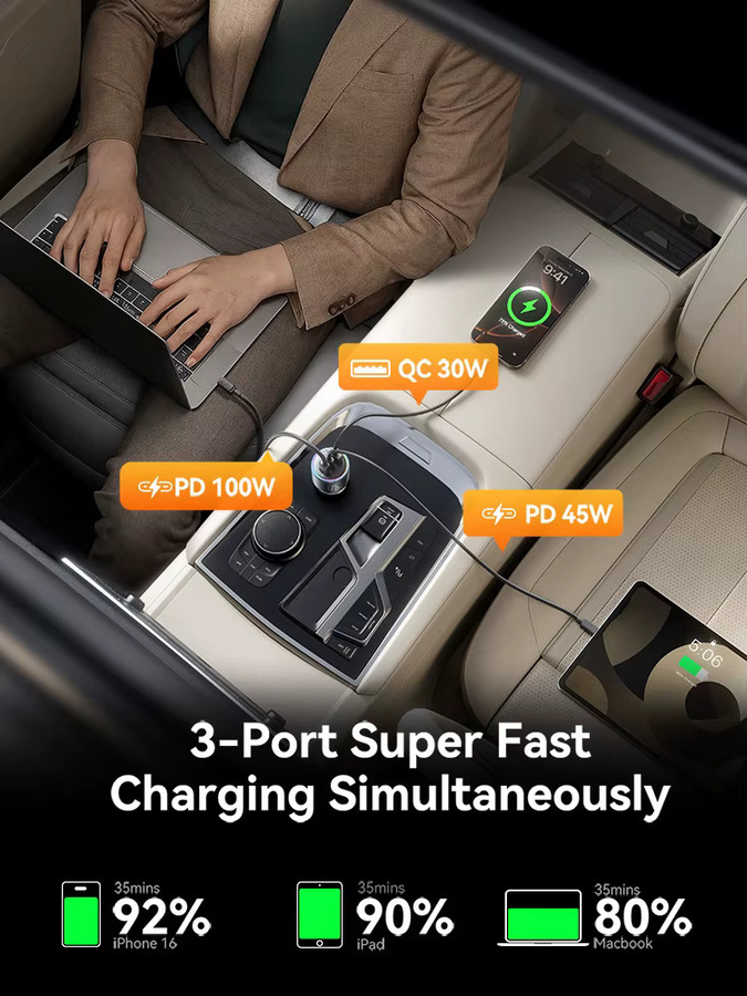 Joyroom 175W Auto-Ladegerät mit USB-C PD 3.0 100W Superschnelles Laden in Schwarz - Bild 3