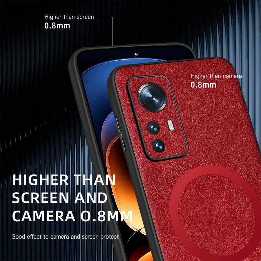 Xiaomi Handyhülle aus PU-Leder mit Magnetring und weichen Kanten in Rot für Xiaomi 12 12S 12X 12 Pro 12s Pro 12s Ultra 12 Lite - Bild 1