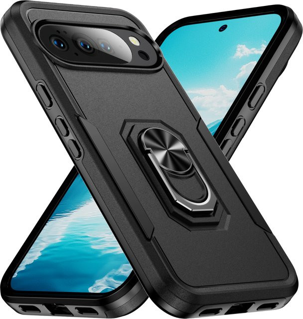 Robuste Hybrid Handyhülle mit magnetischem Ringständer für Google Pixel 10 9 Pro XL 8A 7A 6A 6 7 8 Pro in Schwarz und Lila - Bild 1