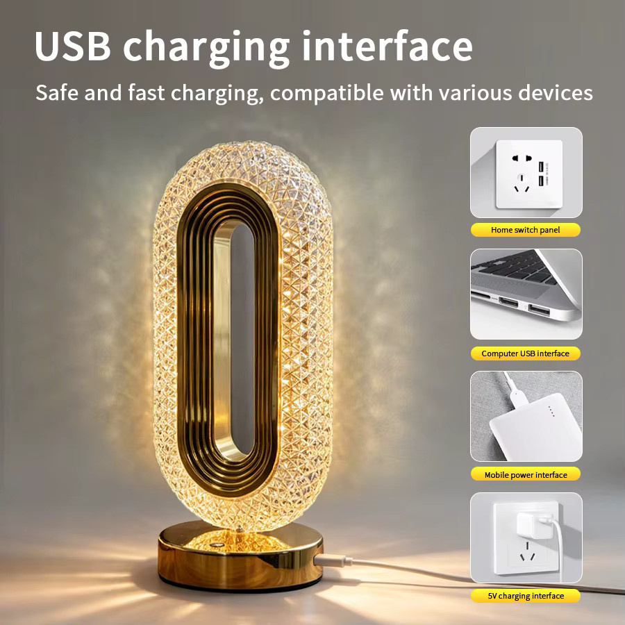 GGBEE LED-Kristall-Tischlampe mit Touch-Steuerung, dimmbar, USB-aufladbar, Stimmungslicht in Transparent und Gold/Messing für Schlafzimmer und Dekoration - Bild 4