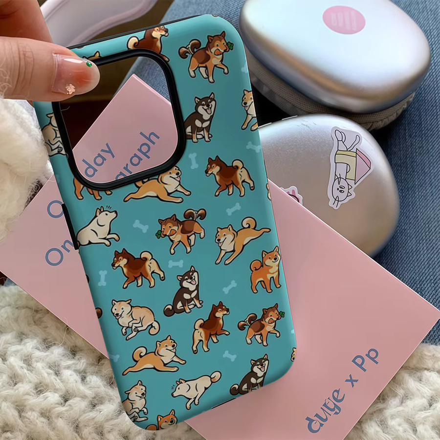 Potdemiel Handyhülle mit Shiba Inu und Bone Muster für iPhone 17 16 15 14 13 12 Pro Max Plus mit doppelschichtiger Rückseite - Bild 4