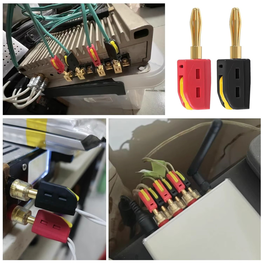 FRHY Bananenstecker Set 2 Stück, vergoldet, 4 mm, 32 A Hochstrom-Schnellanschluss für Lautsprecher und Verstärker, Farben: Rot und Schwarz - Bild 2
