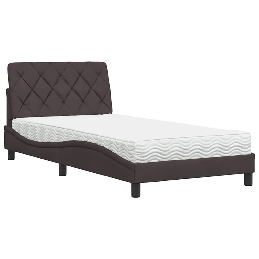 vidaXL Bett mit Matratze in Dunkelbraun und Weiß, modernes Polsterbett aus Stoff und Holz, B/T/H: 100 x 200 cm - Bild 2