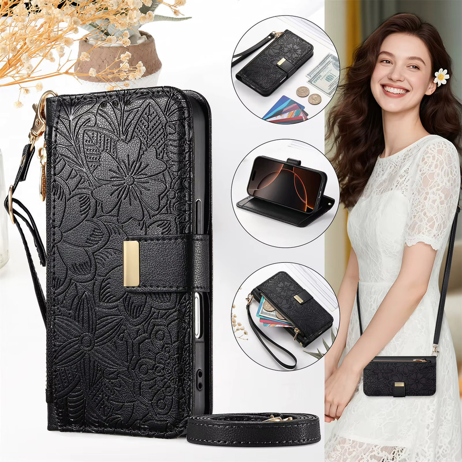 PU Leder Crossbody Handyhülle mit Reißverschluss und Brieftaschenfunktion für Motorola Edge 70, 60 Fusion, 50 Neo, 60 Pro Ultra und Moto G86 Power in Schwarz oder Braun - Bild 4