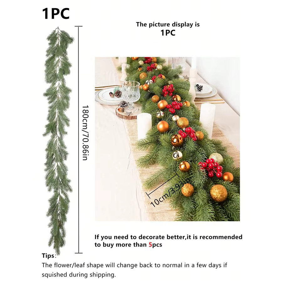 ZQCY Künstliche Kieferngirlande in Grün mit Rattan-Optik für Weihnachtsdekoration und Party, Höhe: 180 cm, Breite: 10 cm - Bild 5