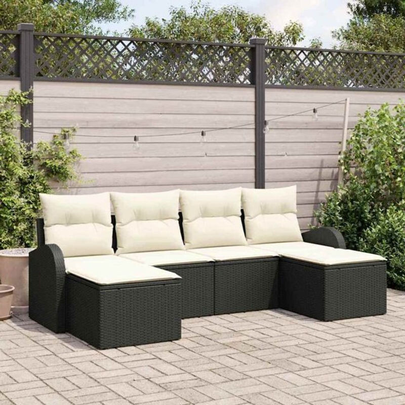 Vidaxl Garten-Sofa-Set aus Poly-Rattan mit 6 Kissen in Schwarz und Weiß - Bild 1