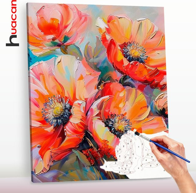Huacan Malen nach Zahlen, Blumen-Ölgemälde, Leinwand, Bunt - Bild 1