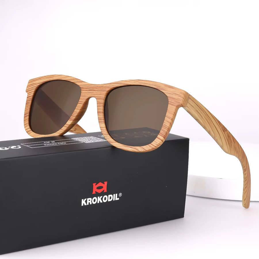 Sonnenbrille Holz Bambus, Vollrand, Unisex, Schwarz, Braun, Krokodil - Bild 2