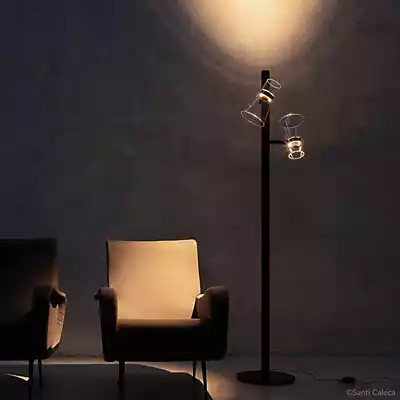Flos Nocturne LED Stehleuchte 2-flammig in Schwarz mit konischem Design und transparentem Glas - Bild 1