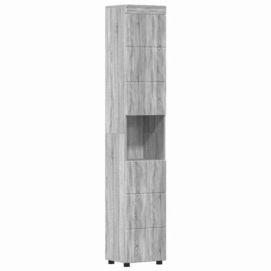 vidaXL Badezimmerschrank-Set TULUM in Grau Sonoma, modern mit Schranktüren und offenen Regalfächern, B: 37 cm, T: 31,5 cm, H: 203 cm - Bild 2
