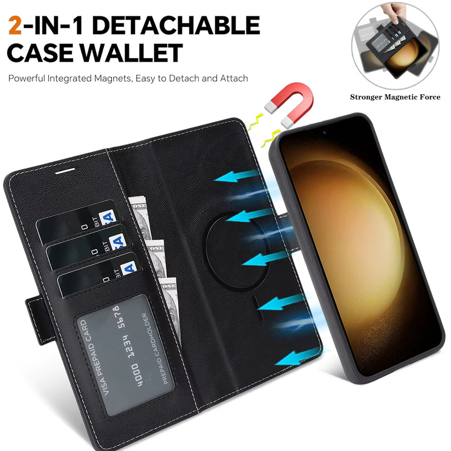 Samsung 2-in-1 Flip Ledertasche mit Kartenfach und Wallet Funktion für Galaxy S25 Ultra S24 Plus S23 S25U in Schwarz mit Wireless Charging Unterstützung - Bild 2