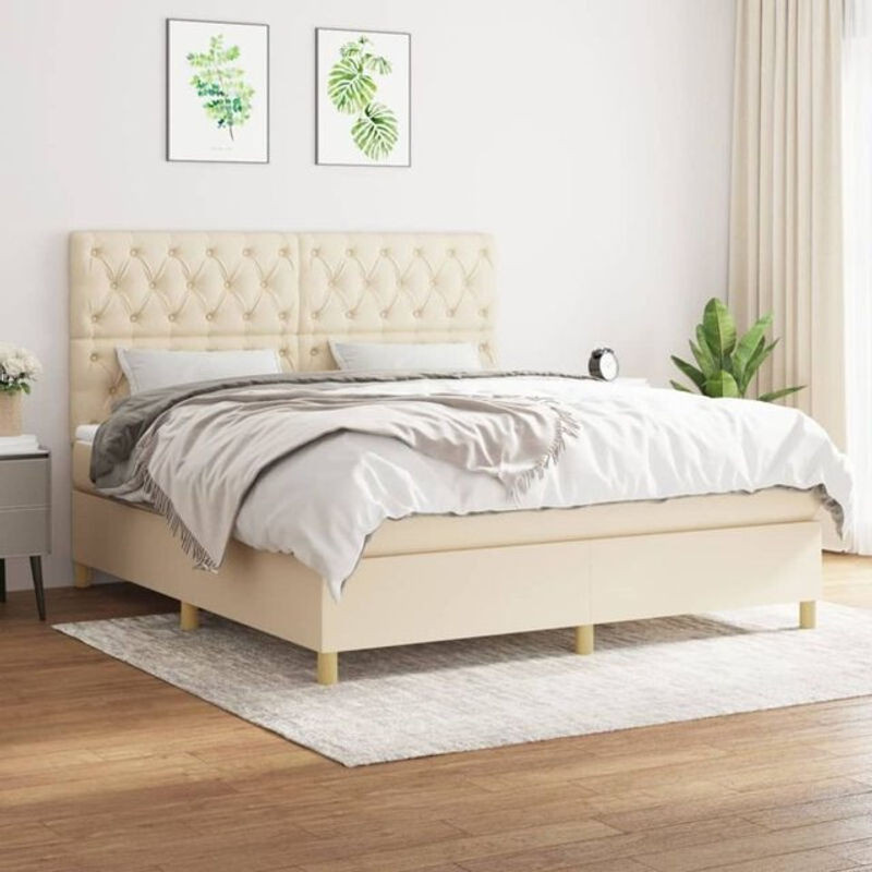 vidaxl Boxspringbett mit Matratze aus Stoff in Beige und Weiß, B/T: 160 x 200 cm - Bild 1