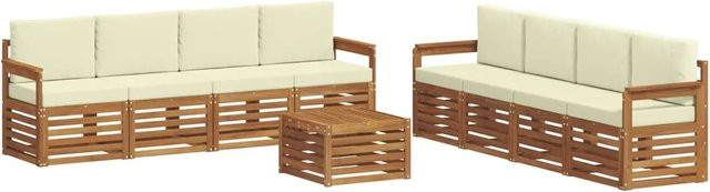 vidaXL Sofagarnitur 9-teilig aus Massivholz Akazie in Natur und Creme mit Sitz- und Rückenkissen im modernen Latten-Design - Bild 1