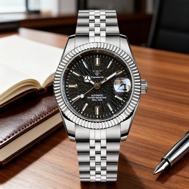 Tandorio Armbanduhr Edelstahl, Automatik, 36 mm, Schwarz, Herren - Bild 1