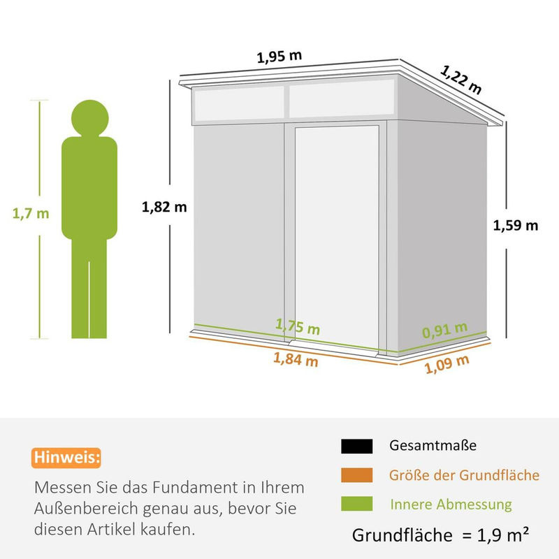 Outsunny Metall Gerätehaus aus verzinktem Stahl mit Pultdach und Fenster in Dunkelgrau, B/T/H: 195 x 122 x 182 cm - Bild 3
