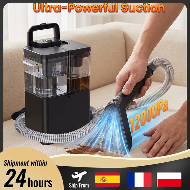 HGTUGO Fleckenreiniger Handstaubsauger mit Sprüh- und Saugfunktion in Schwarz für Teppiche, Sofas und Vorhänge inklusive 3 Reinigungsköpfen - Bild 1