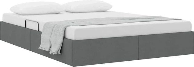 vidaXL Aufbewahrungsbett mit Matratze in Dunkelgrau, modernes Bett mit Lift-up-Funktion aus Stoff und Kunstleder, B/T/H: 135 x 190 x 78 cm - Bild 1